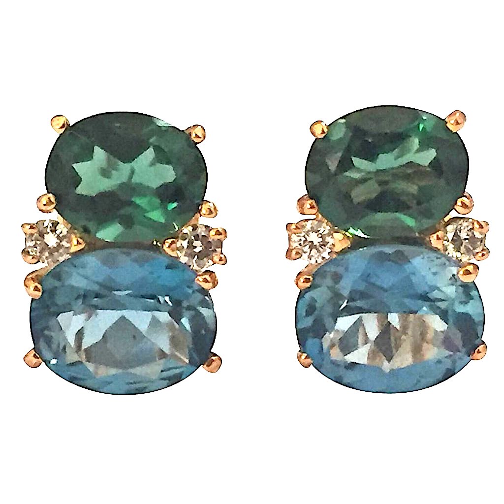 Large GUM DROP™ Earrings with Cabochon Chalcedony and Diamonds