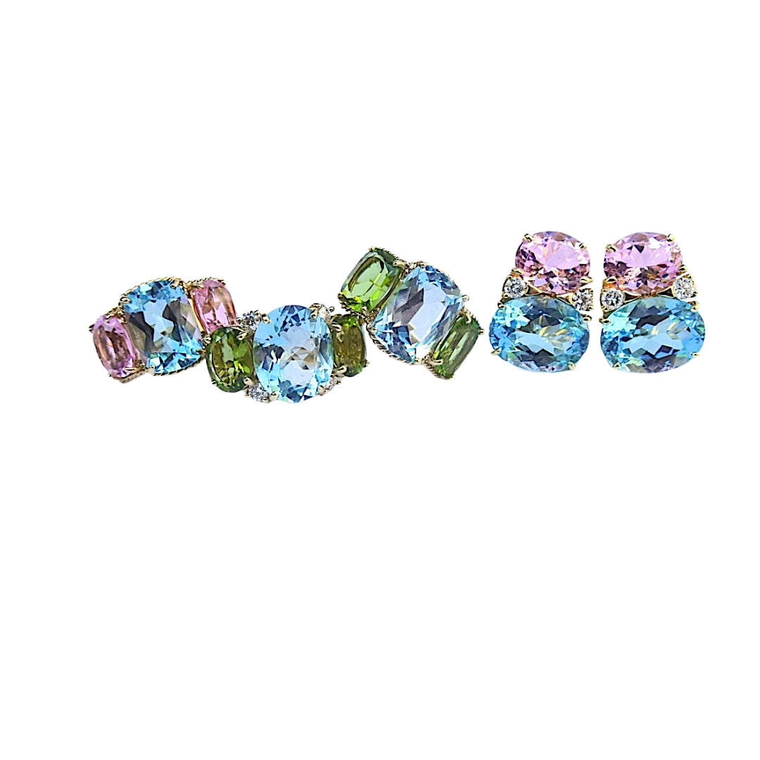 Small GUM DROP™ Ring with Bright Pink Topaz and Blue Topaz and Diamonds