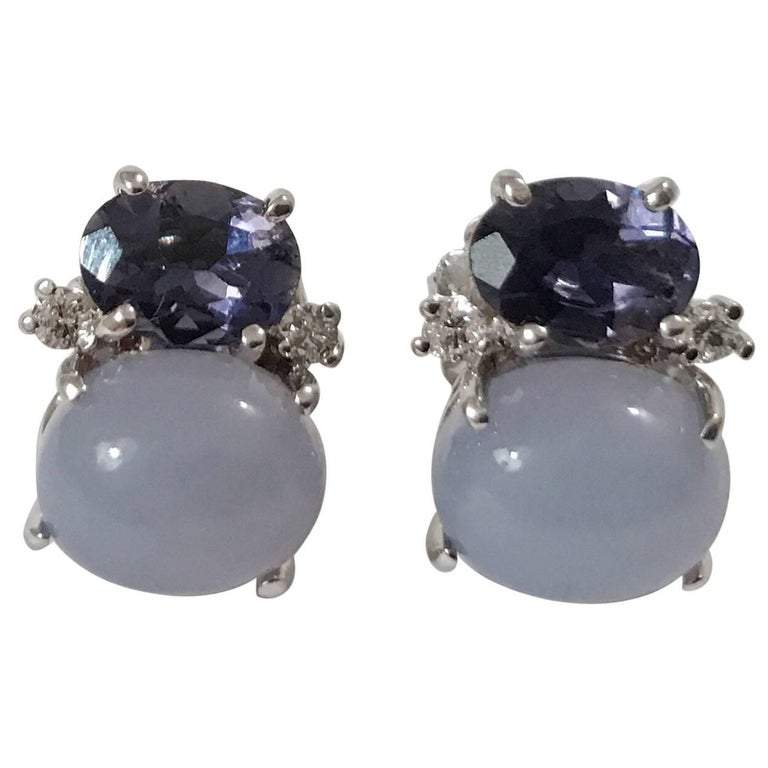Medium GUM DROP™ Earrings with Iolite and Cabochon Chalcedony and Diamonds