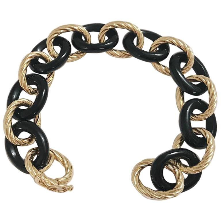 18kt Yellow Gold and Onyx Link Bracelet
