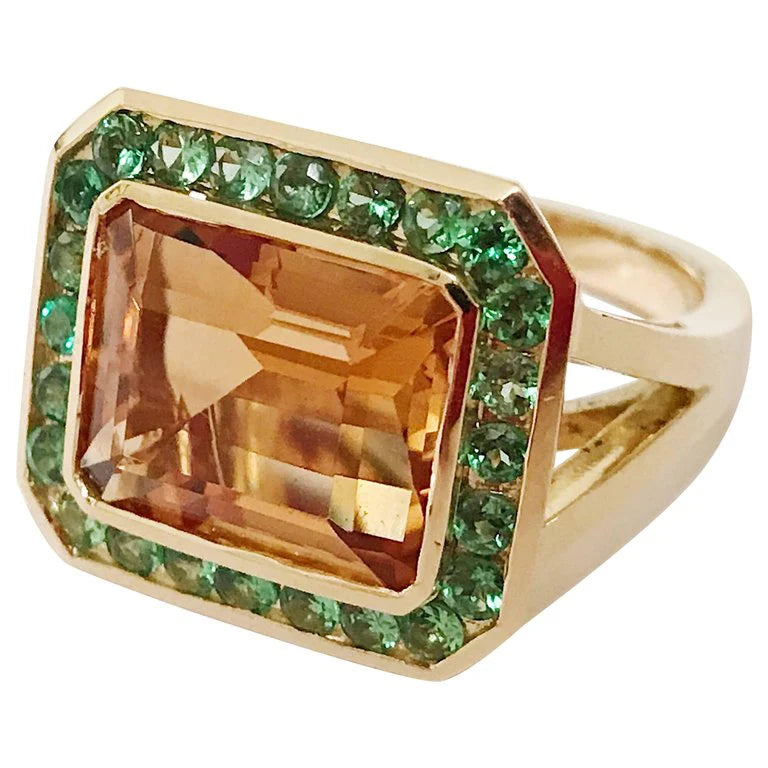 Bonheur Ring with Blue Topaz, Amethyst and Diamond Domed Ring