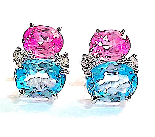 Large GUM DROP™ Earrings with Blue Topaz and Cabochon Smoky Topaz and Diamonds