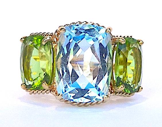 Small GUM DROP™ Ring with Bright Pink Topaz and Blue Topaz and Diamonds