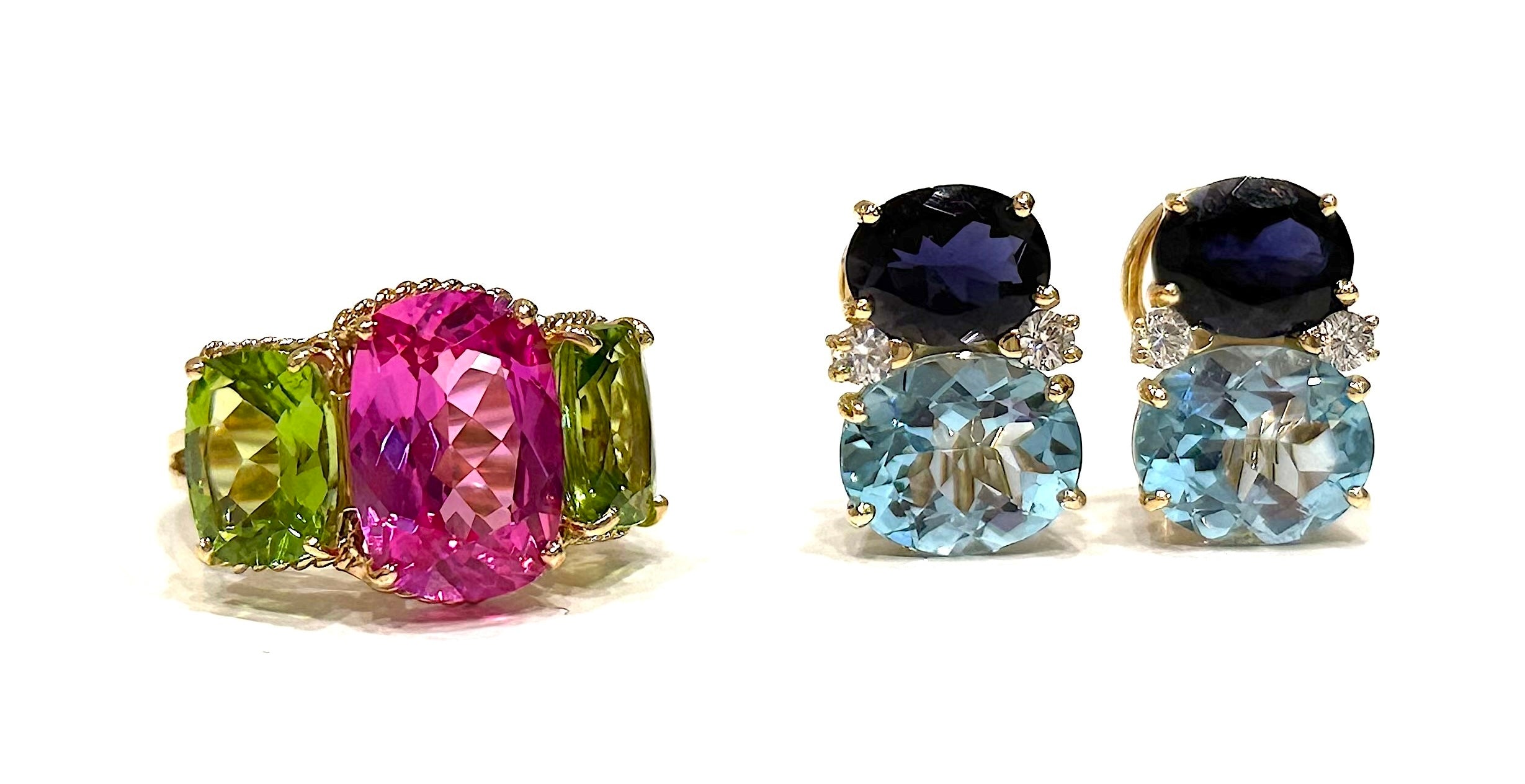 Elegant Three-Stone Ring with Gold Rope Twist Border