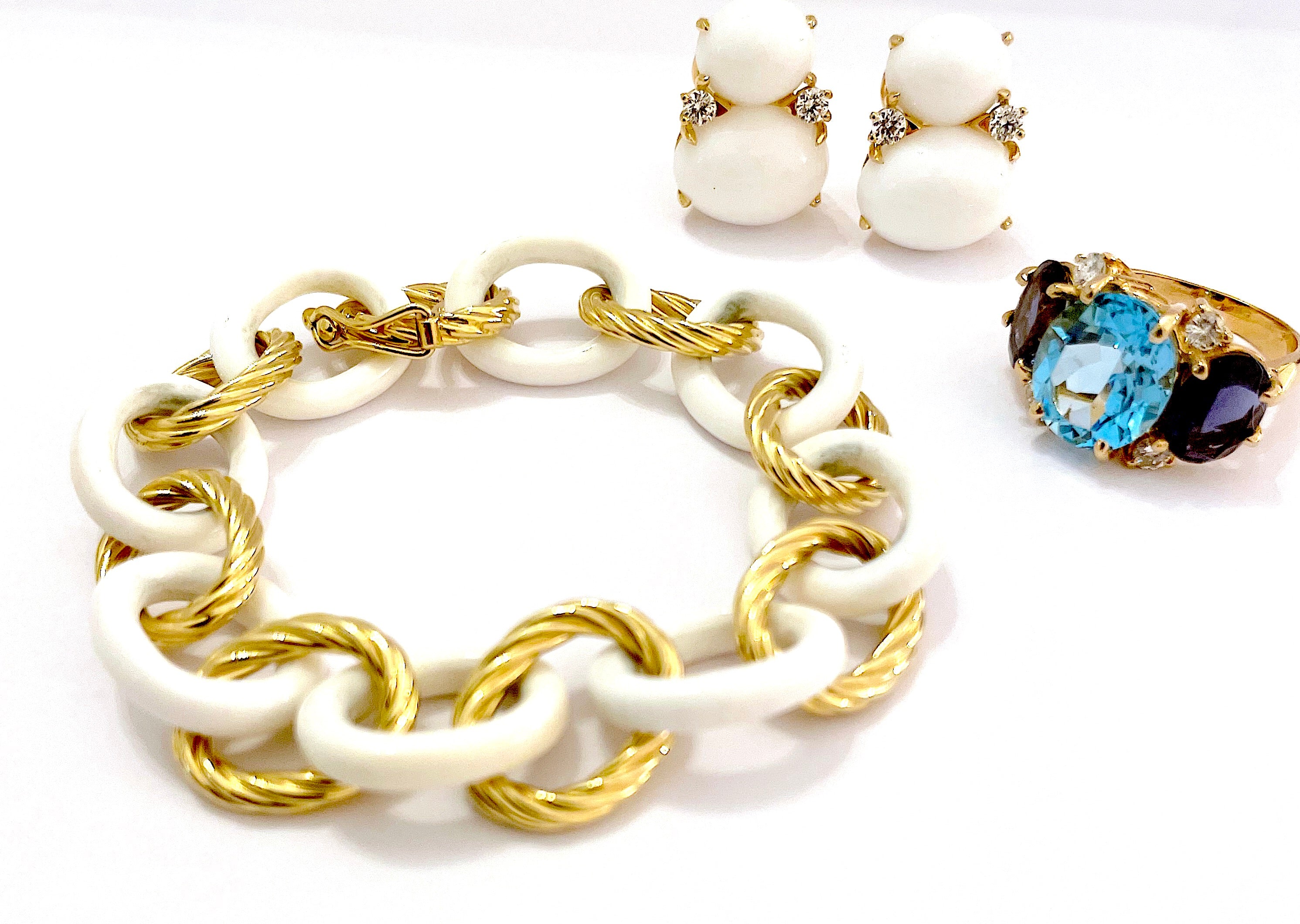 Elegant Drop Earring with Turquoise Sapphire and Blue Topaz A. Clunn