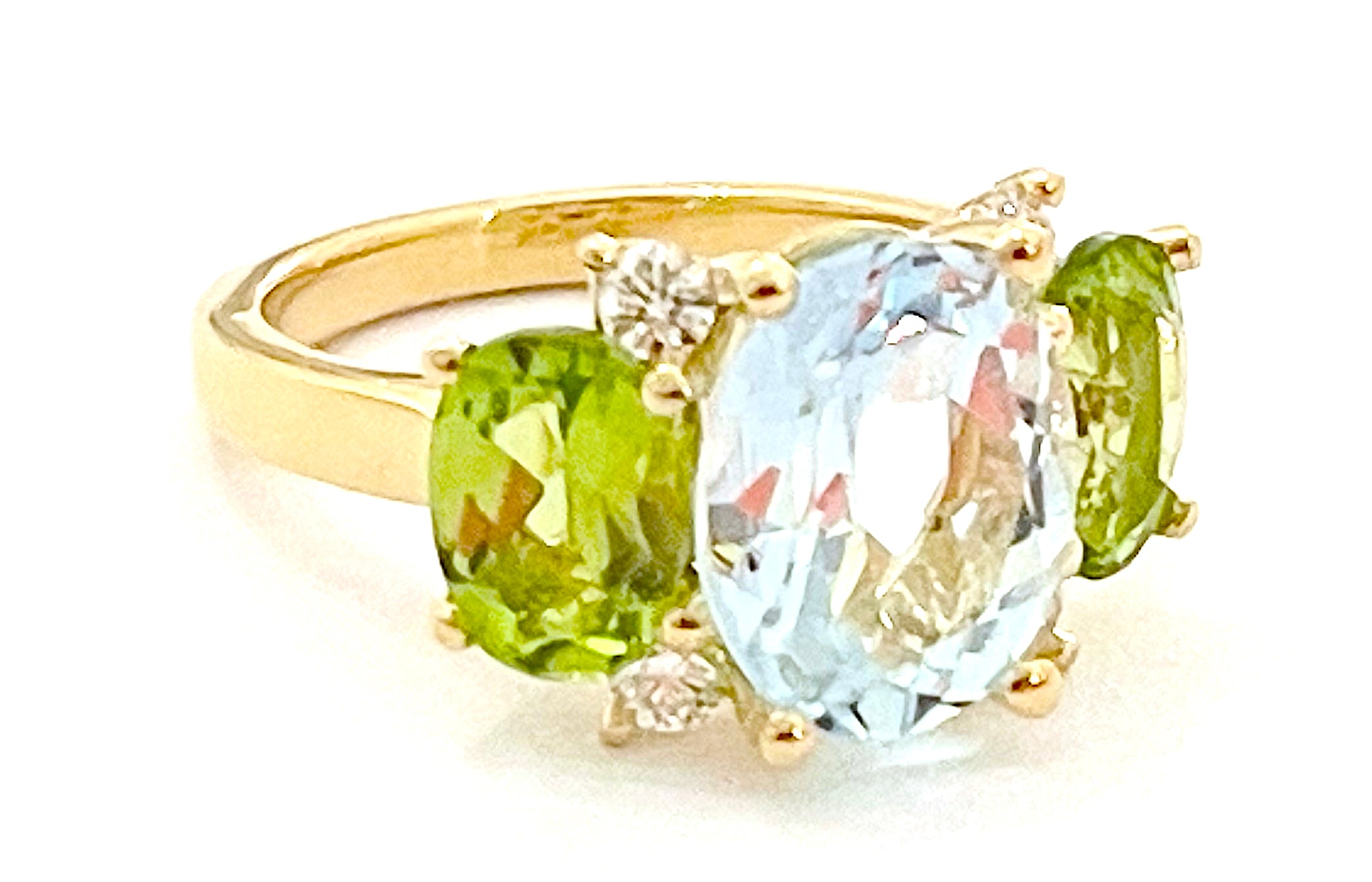 Small GUM DROP™ Ring with Bright Pink Topaz and Blue Topaz and Diamonds
