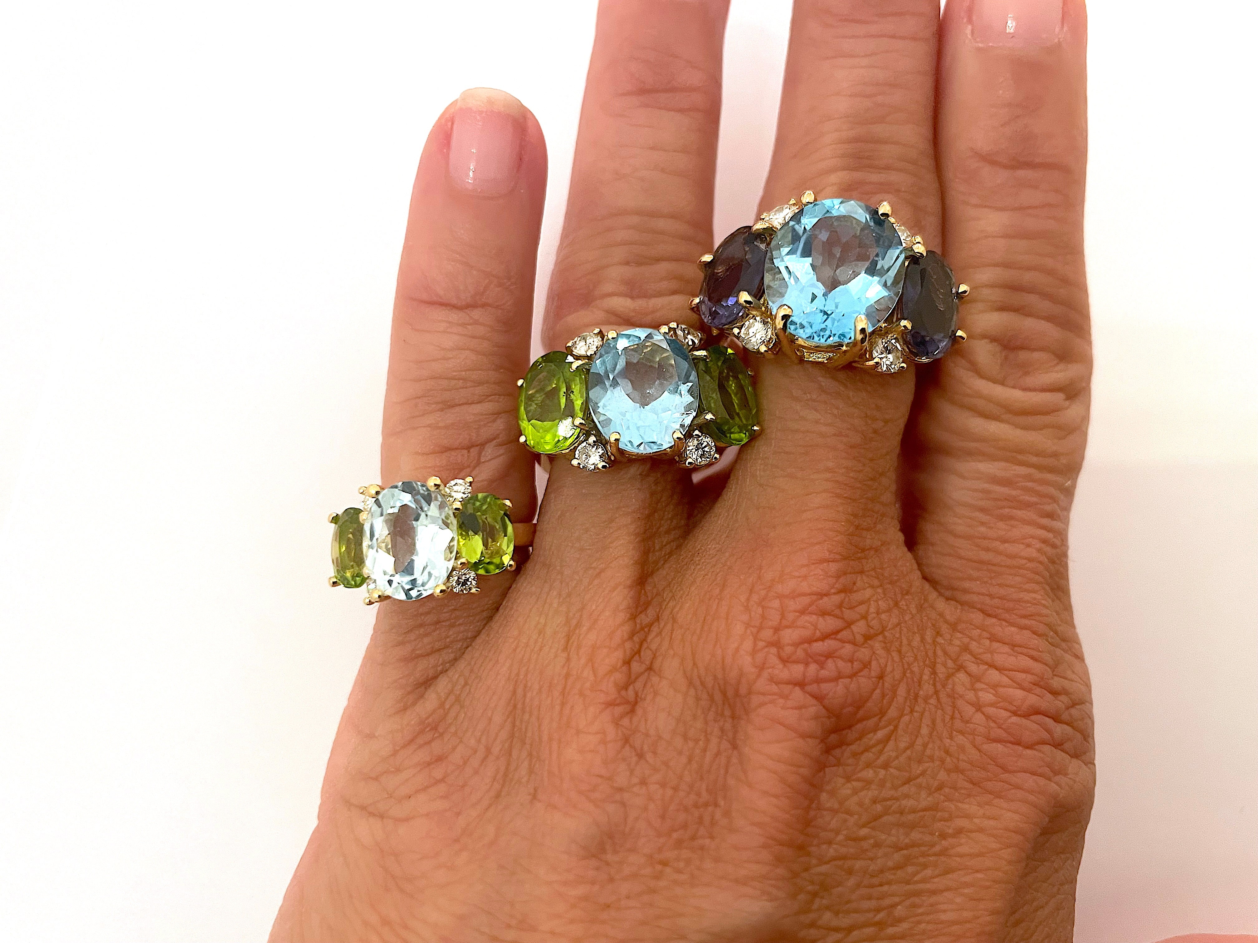 Small GUM DROP™ Ring with Bright Pink Topaz and Blue Topaz and Diamonds