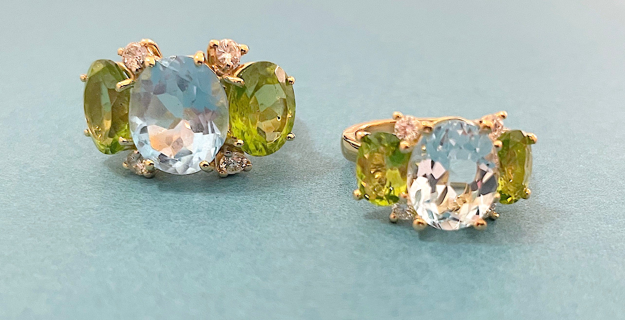 Small GUM DROP™ Ring with Bright Pink Topaz and Blue Topaz and Diamonds