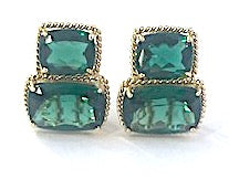 Large Two Stone Cushion Earring with Rock Crystal and Green Quartz