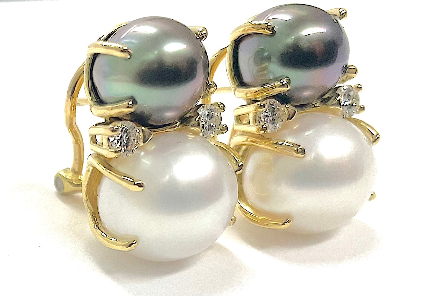 Medium GUM DROP™ Earrings with Pink Topaz and Blue Topaz and Diamonds with Detachable Pearls