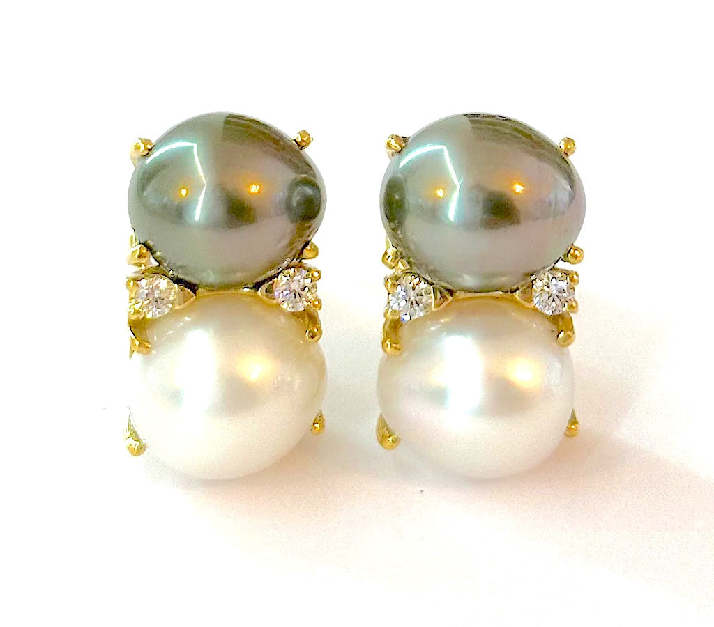 Medium GUM DROP™ Earrings with Pink Topaz and Blue Topaz and Diamonds with Detachable Pearls