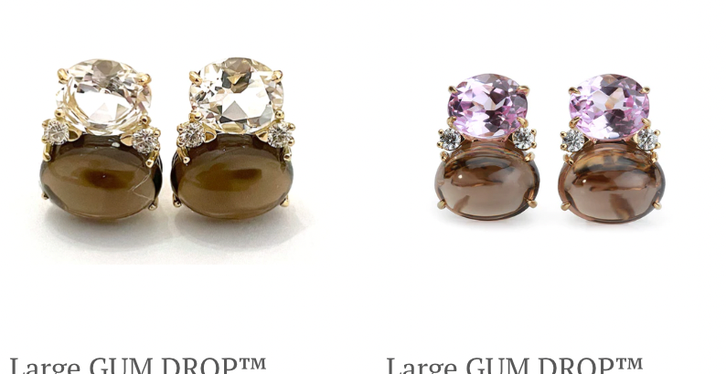 Large GUM DROP™ Earrings with Blue Topaz and Cabochon Smoky Topaz and Diamonds