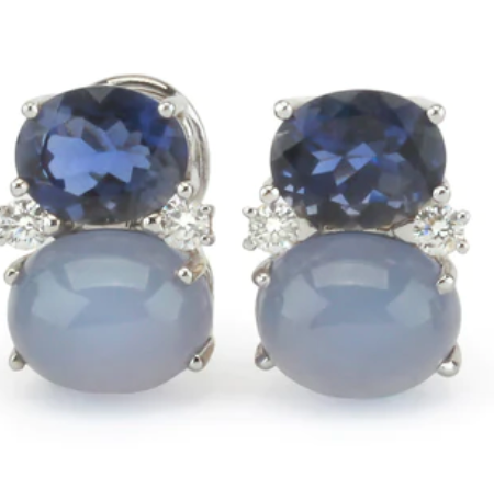Medium GUM DROP™ Earrings with Pale Blue Topaz and Cabochon Topaz and Diamonds