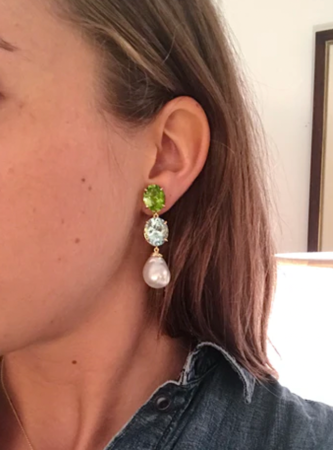 Elegant Drop Earring with Turquoise Sapphire and Blue Topaz A. Clunn