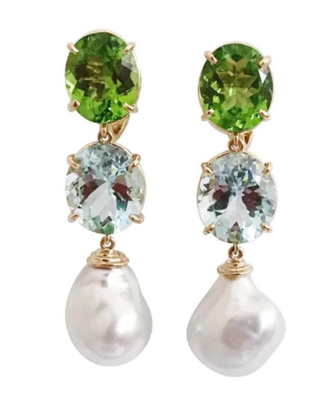 Elegant Drop Earring with Turquoise Sapphire and Blue Topaz A. Clunn