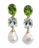 Elegant Three-Stone Drop Earring with Oval Citrine and Baroque Pearl