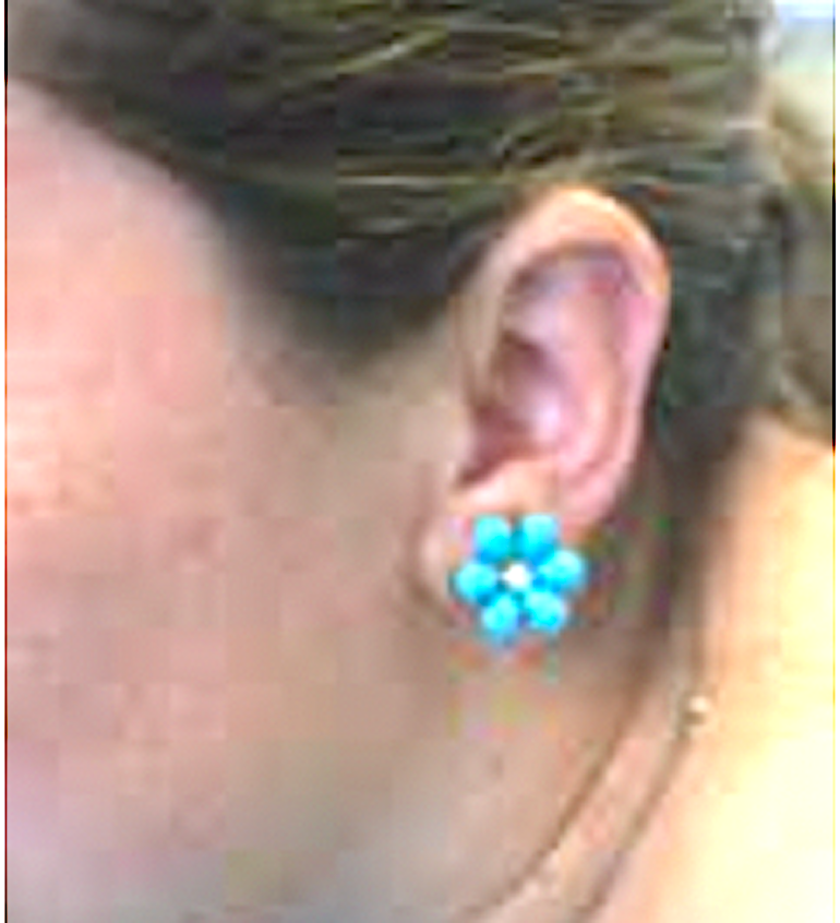 Turquoise Flower Stud Earrings with Diamond Center