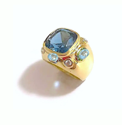 18Kt Yellow Gold Double Cushion Peridot and Blue Topaz Earrings