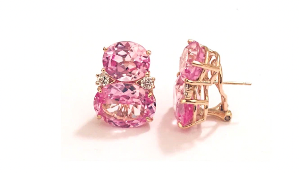 Large GUM DROP™ Earrings with Pearls and Pink Topaz and Diamonds