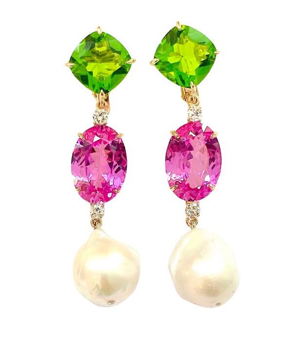Elegant Drop Earring with Turquoise Sapphire and Blue Topaz A. Clunn