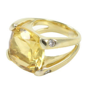 Orange Citrine Cabochon Pink Topaz Gold Cushion Ring