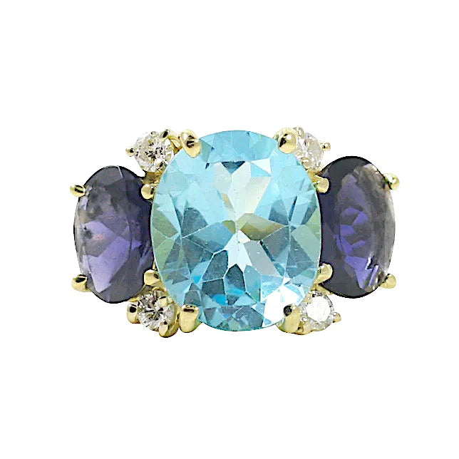 Medium GUM DROP™ Ring with Amethyst and Iolite and Diamonds