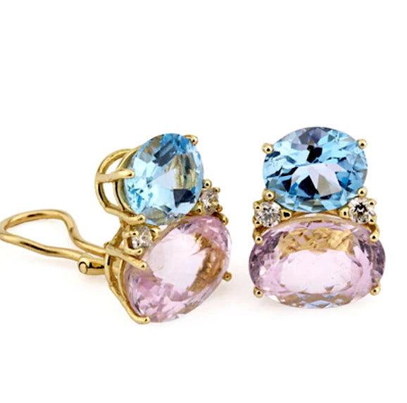 Medium GUM DROP™ Earrings with Pink and Cabochon Smokey Topaz and Diamonds
