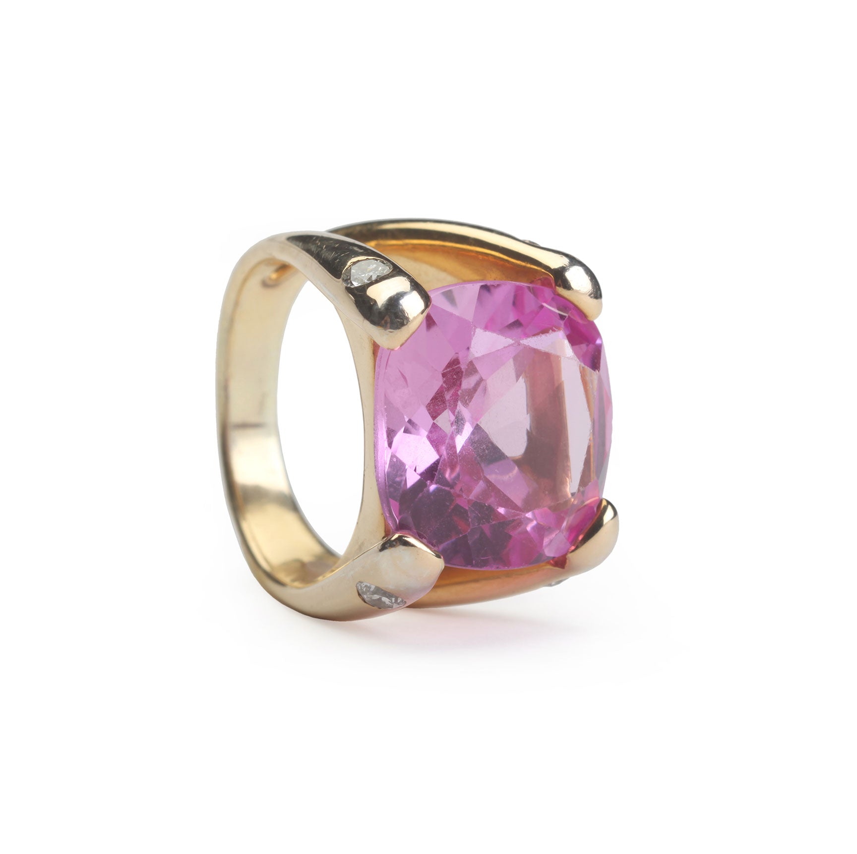 London Blue Topaz Large Cushion Ring with Diamonds