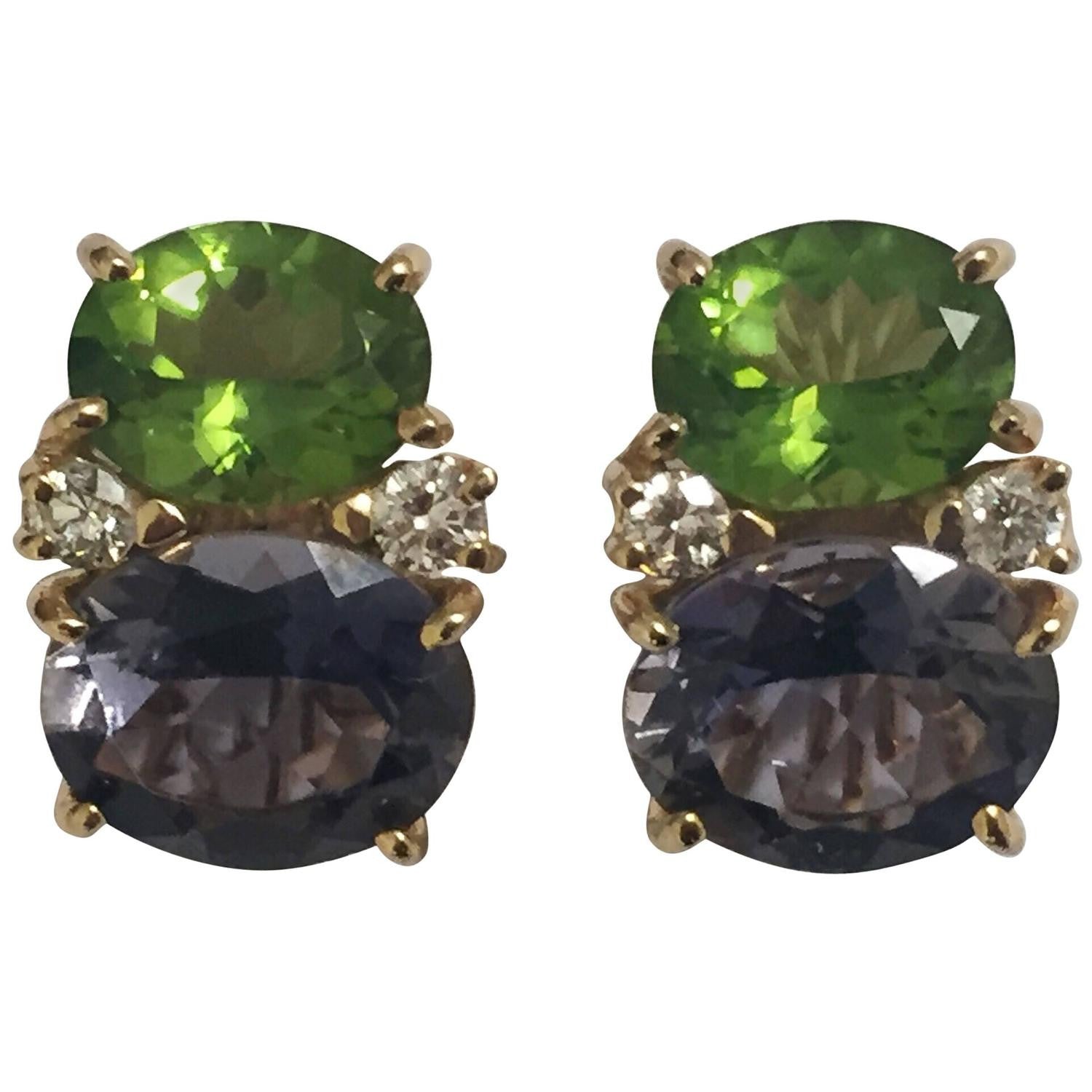 Medium GUM DROP™ Earrings with Peridot and Iolite and Diamonds