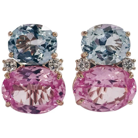 Large GUM DROP™ Earrings with Blue and Pink Topaz and Diamonds