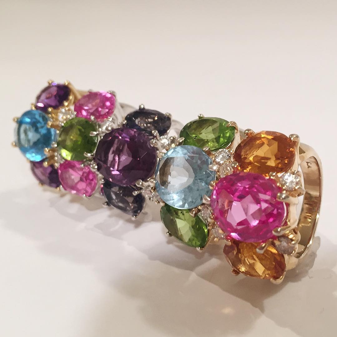 Medium 18kt White Gold GUM DROP™ Ring with Morganite and Amethyst