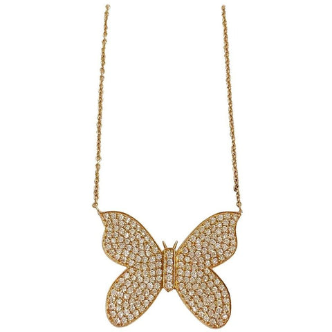 18kt Yellow Gold Butterfly Necklace with Pave Diamonds