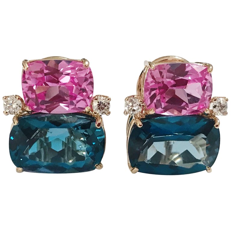 18Kt Yellow Gold Cushion Cut Cabochon Peridot Earrings with Diamonds