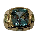 Bonheur Ring, Blue Topaz, Peridot, Blue Topaz and Diamond Domed Ring