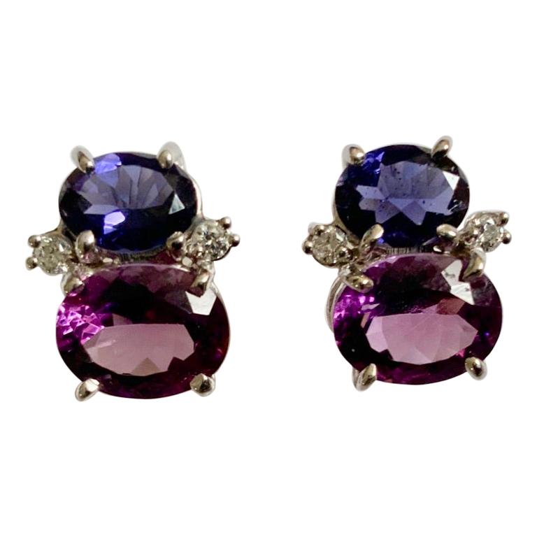 Mini GUM DROP™ Earrings with Iolite, Amethyst and Diamonds