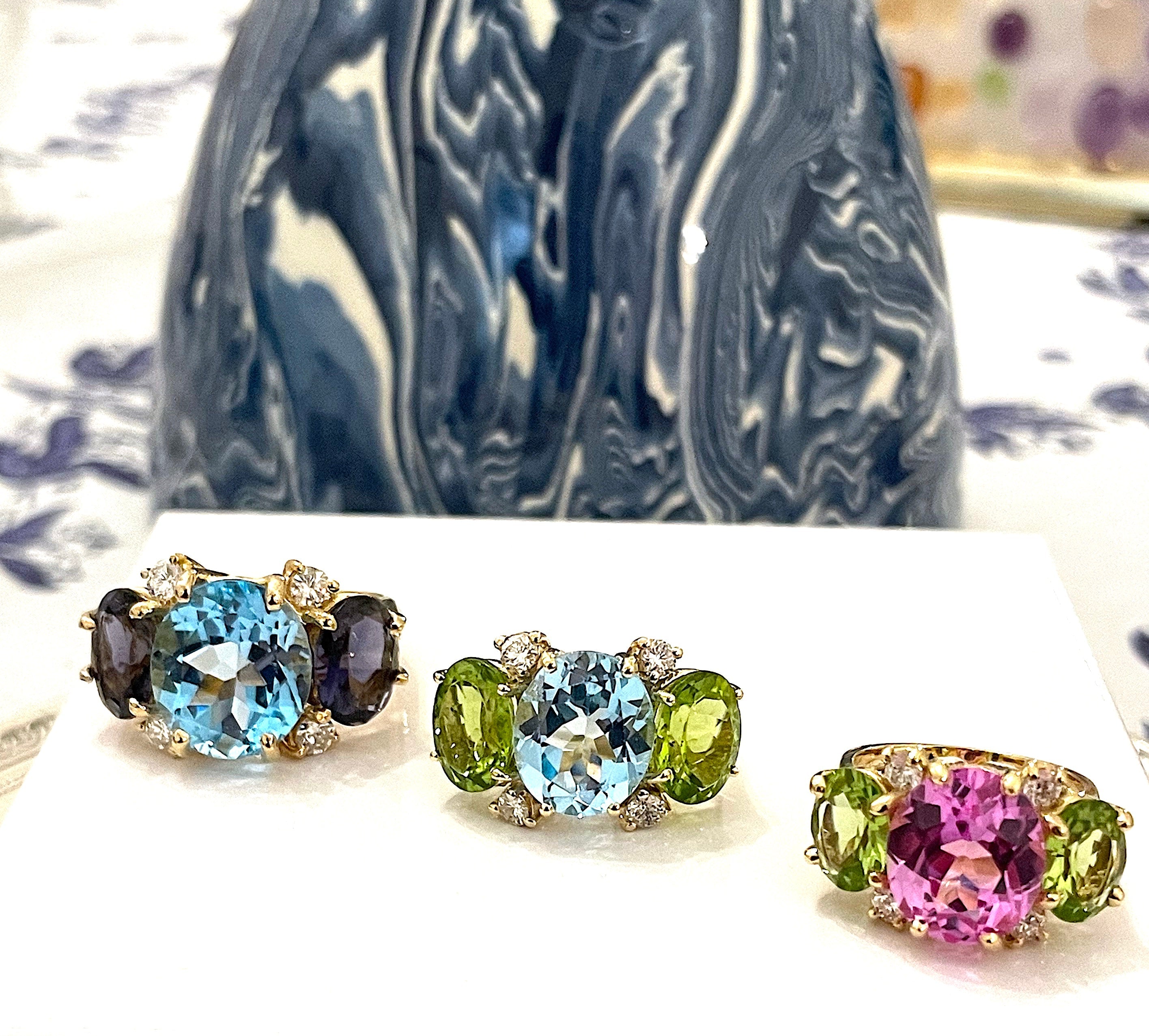 Large Platinum GUM DROP™ Ring with Morganite and Rock Crystal and Diamonds