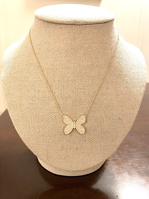18kt Yellow Gold Butterfly Necklace with Pave Diamonds