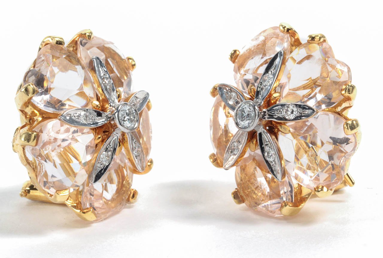 Kunzite Yellow Gold Sand Dollar Earrings
