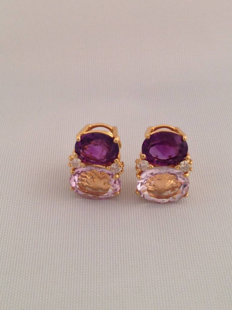 Medium GUM DROP™ Earrings with Amethyst and Pale Amethyst and Diamonds