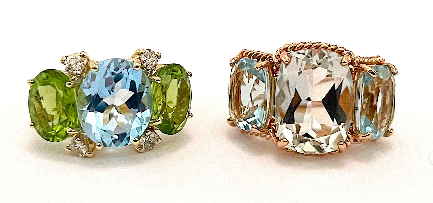 Large Platinum GUM DROP™ Ring with Morganite and Rock Crystal and Diamonds