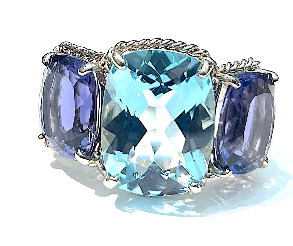Medium 18kt White Gold GUM DROP™ Ring with Morganite and Amethyst