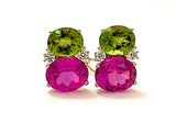 Medium Gum Drop Earrings with Peridot and Pink Topaz and Diamonds