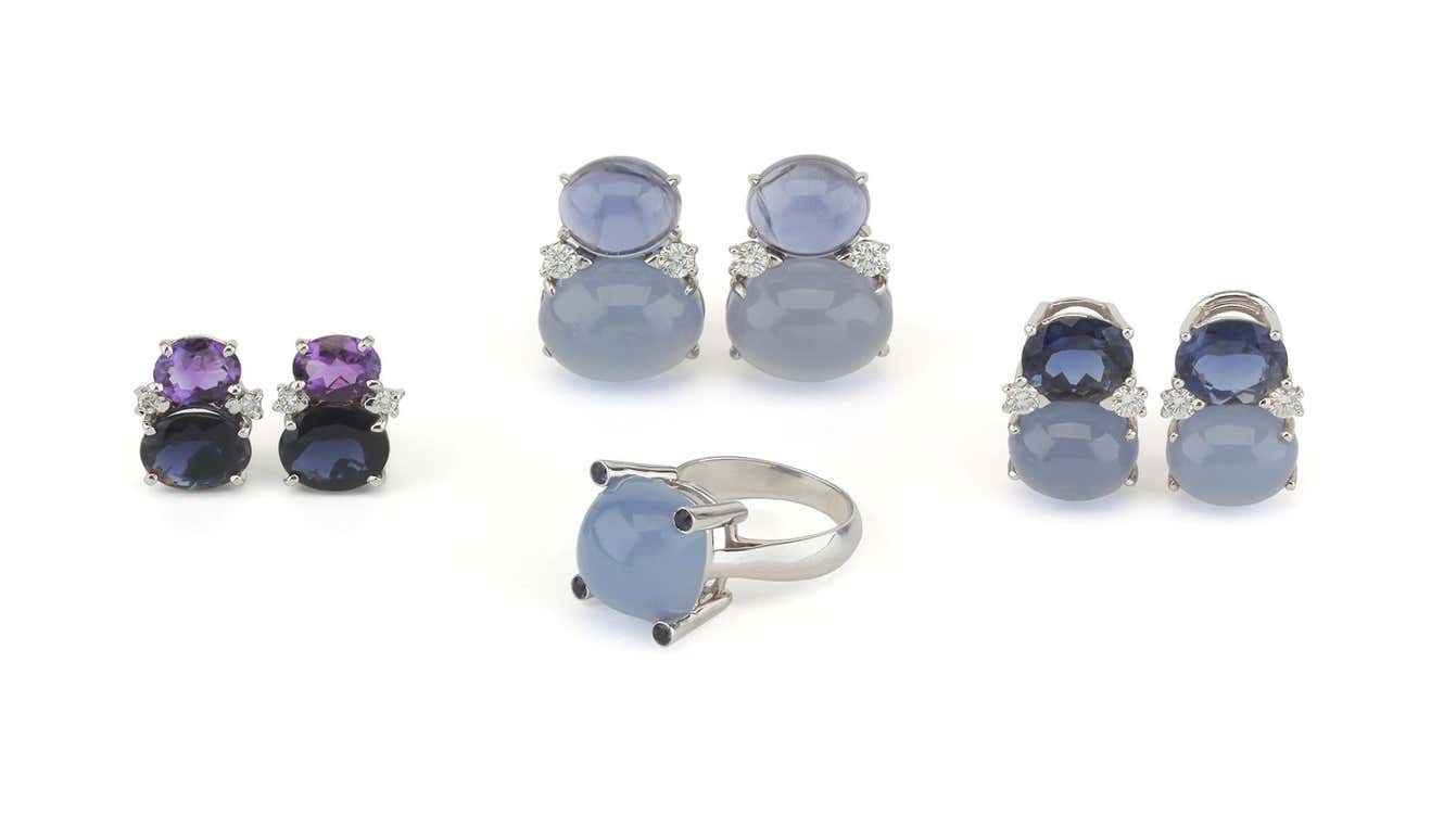Mini GUM DROP™ Earrings with Iolite, Amethyst and Diamonds