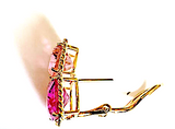18kt Yellow Gold Light Pink Topaz & Deep Pink Topaz Cushion Cut Earrings with Twisted Rope Border