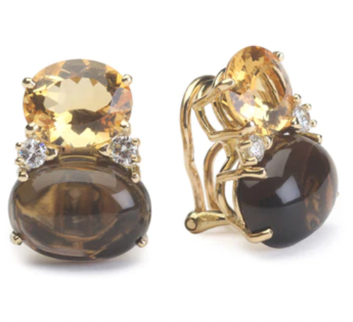 Large GUM DROP™ Earrings with Rock Crystal and Smoky Topaz and Diamonds