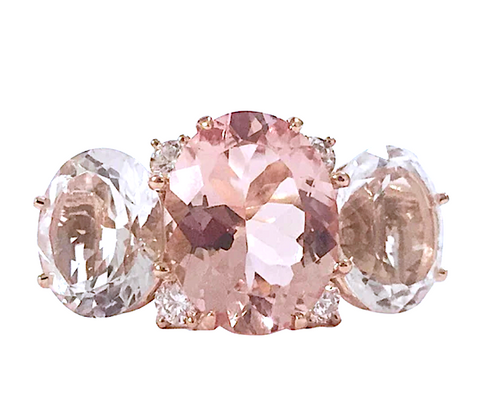 Grande GUM DROP™ Ring with Morganite and Rock Crystal and Diamonds