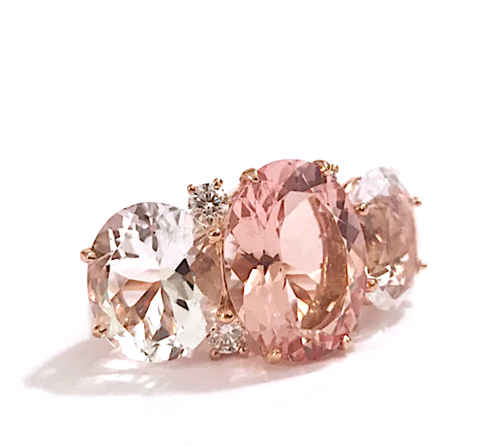 Large Platinum GUM DROP™ Ring with Morganite and Rock Crystal and Diamonds