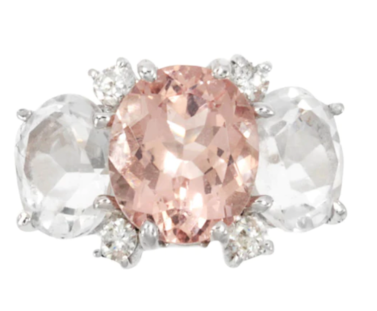 Medium 18kt White Gold GUM DROP™ Ring with Morganite and Rose De France Amethyst and Diamonds