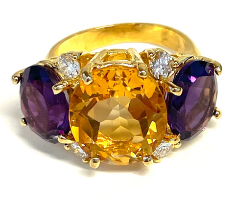 Large GUM DROP™ Ring with Citrine and Amethyst and Diamonds