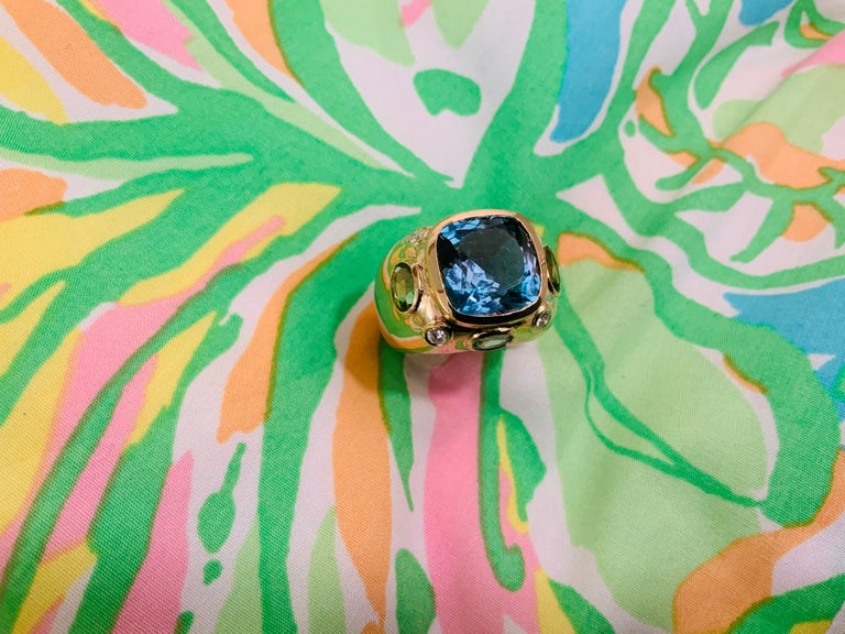 Bonheur Domed Ring with Blue Topaz, Amethyst and Diamond